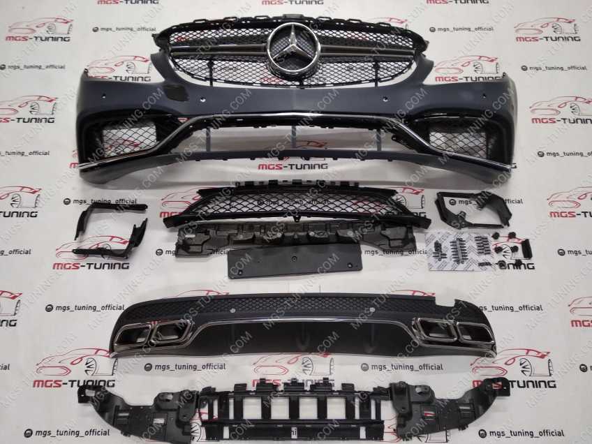 Передний бампер + диффузор с насадками Mercedes С-class w205 в стиле С63 AMG