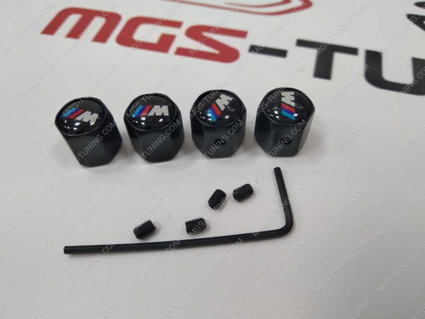 Колпачки на ниппель BMW "M" black с защитой от кражи