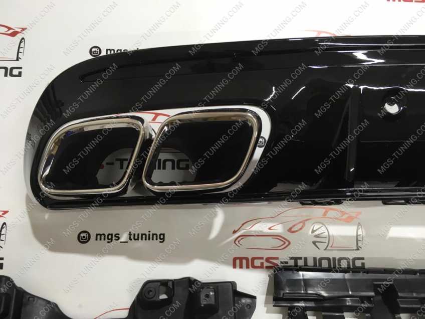 Диффузор Mercedes C-class w205 С63 AMG стиль 2019+ хром насадки