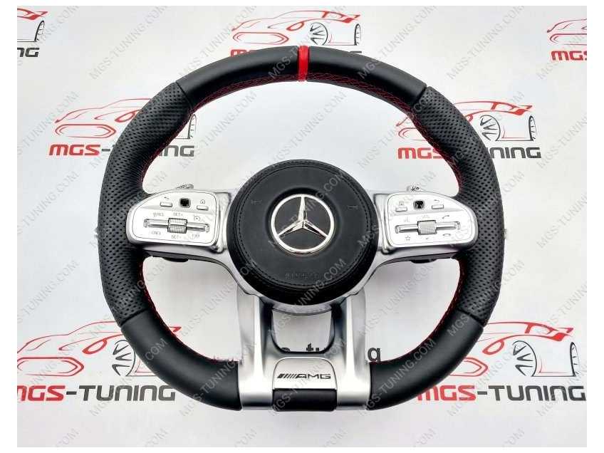 Руль Mercedes 63 AMG с красной строчкой + подушка