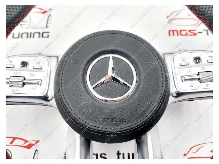 Руль Mercedes 63 AMG с красной строчкой + подушка