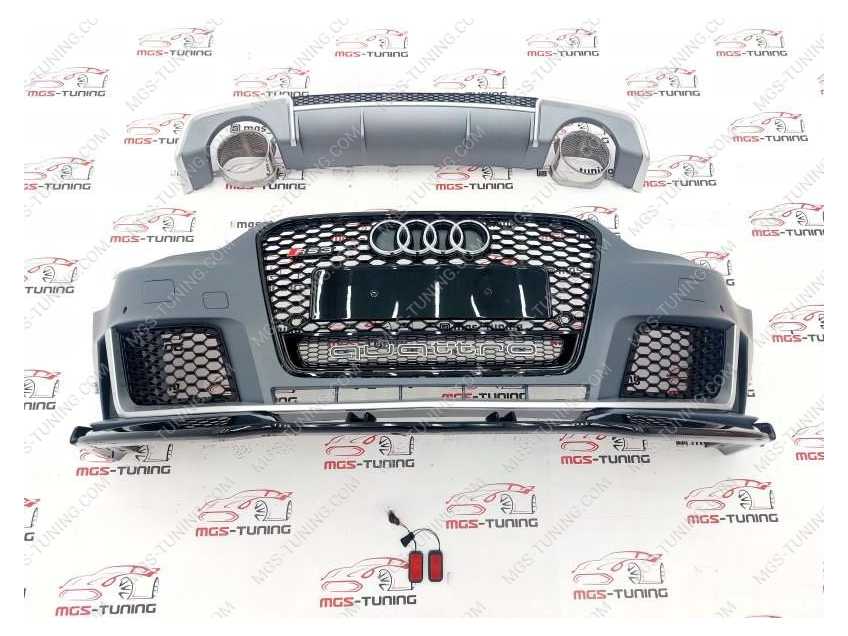 Передний бампер с губой в стиле RS3 + диффузор RS + насадки для Audi A3 13-16 Sedan