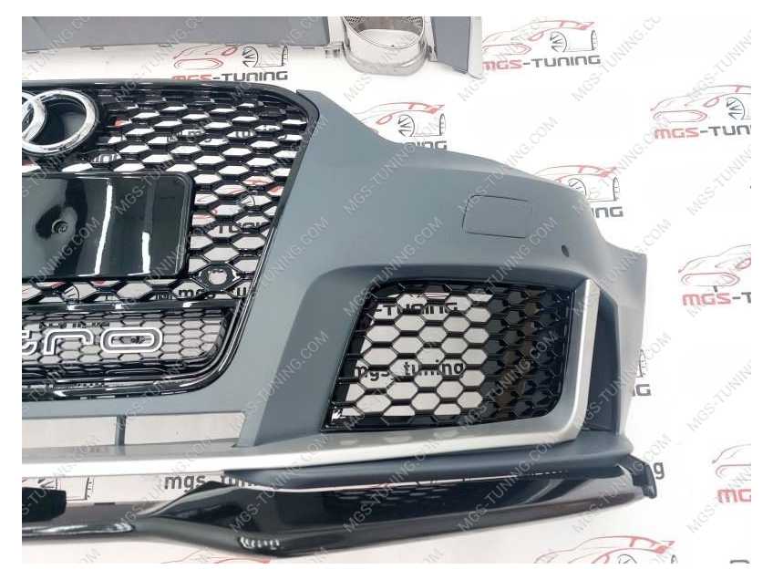 Передний бампер с губой в стиле RS3 + диффузор RS + насадки для Audi A3 13-16 Sedan