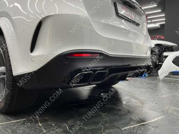 Диффузор / юбка заднего бампера в стиле GLE63 AMG Двойные насадки на выхлоп хром в стиле 63 амг Mercedes Benz GLE-class гле класс v167 кузов 167 с 2018 года 