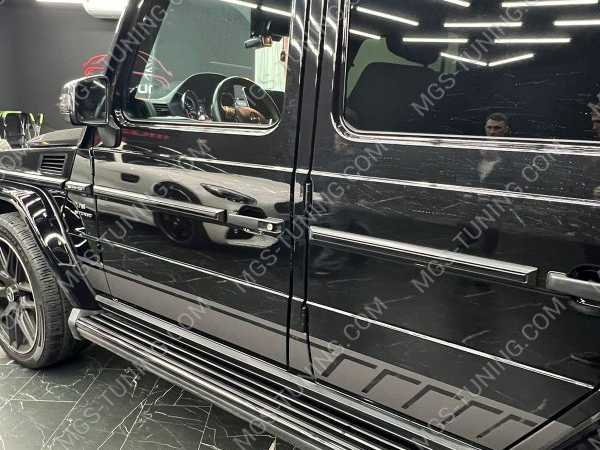 два черных порога на Mercedes G-class г класс 463 гелик + боковые наклейки в стиле AMG Edition 1 One серный графит