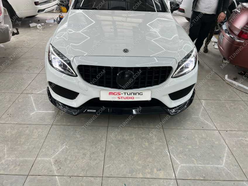 Губа переднего бампера черный глянец Mercedes C-class coupe C205 дорестайлинг
