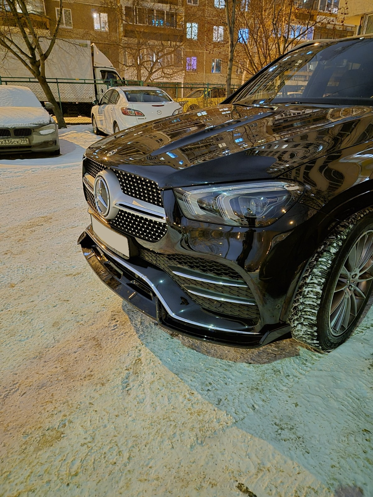 Губа переднего бампера Mercedes GLE/GLE Coupe V167/C167 черный глянец