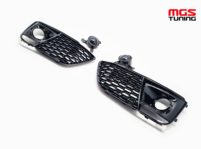 Вставки в передний бампер Audi Q5 17-20 в стиле RSQ5 черные для S-Line / Вставки в передний бампер Ауди Ку5 17-20 в стиле РСКу5 черные для С-лайн