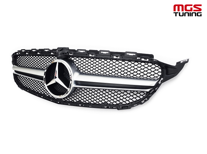 Решетка в стиле C63 Matte Chrome (под камеру) для Mercedes C-class W205/C205 (2014-2018) / Решетка в стиле Ц63 Матовый Хром (под камеру) для Мерседес Ц-класс В205/Ц205 (2014-2018)