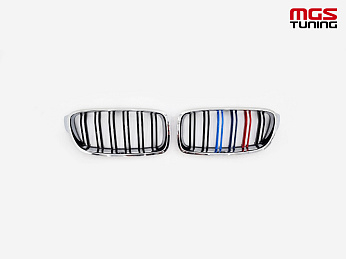 Решётка в стиле BMW M3 f30 с триколором М и хром обод / Решётка в стиле БМВ М3 Ф30 с триколором М и хром обод Решётка в стиле BMW M3 f30 с триколором М и хром обод / Решётка в стиле БМВ М3 Ф30 с триколором М и хром обод