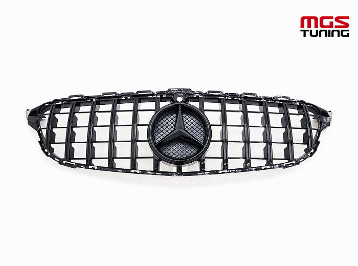 Решетка GT Style Black (под камеру) для Mercedes C-class W205/C205 (2014-2018) / Решетка ГТ Стайл Черная (под камеру) для Мерседес Ц-класс В205/Ц205 (2014-2018)