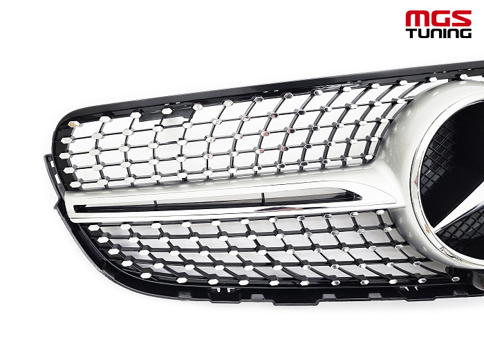 Решетка в стиле Diamond Silver (под камеру) для Mercedes GLC/GLC-coupe X253/C253 (2015-2019) / Решетка в стиле Даймонд Серебро (под камеру) для Мерседес ГЛЦ/ГЛЦ-купе Х253/Ц253 (2015-2019)