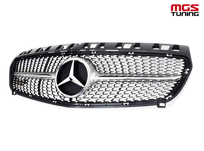 Решетка в стиле Diamond Silver для Mercedes A-class W176 (2012-2015) / Решетка в стиле Даймонд Серебро для Мерседес А-класс В176 (2012-2015)