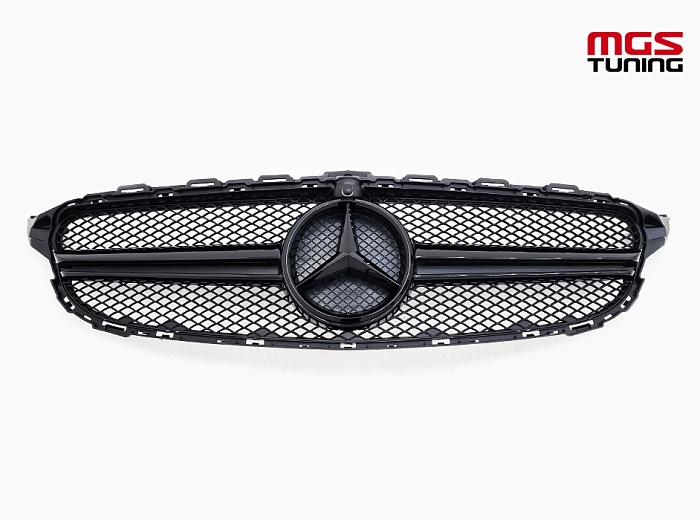 Решетка в стиле C63 Black (под камеру) для Mercedes C-class W205/C205 (2014-2018) / Решетка в стиле Ц63 Черная (под камеру) для Мерседес Ц-класс В205/Ц205 (2014-2018)