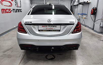 Задний диффузор black с черными насадками Mercedes S-class S63 AMG w222 рест.