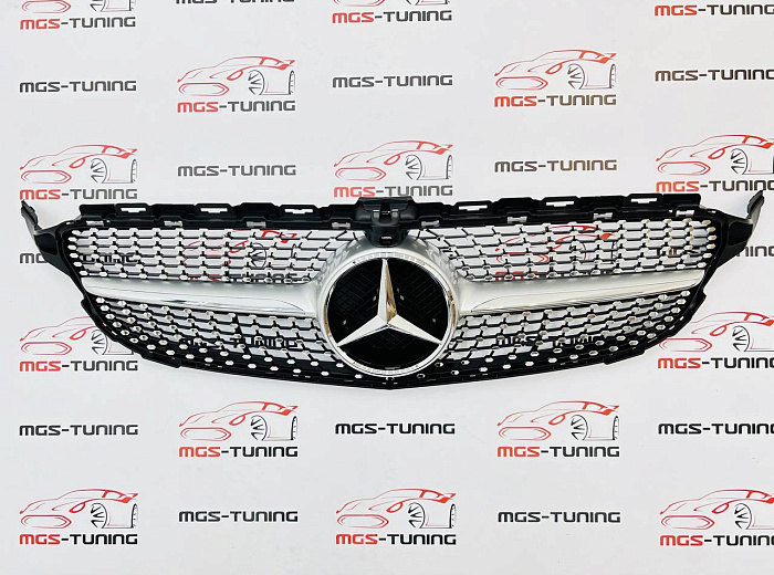 Решетка в стиле Diamond Silver (под камеру) для Mercedes C-class W205/C205 (2014-2018) / Решетка в стиле Даймонд Серебро (под камеру) для Мерседес Ц-класс В205/Ц205 (2014-2018)