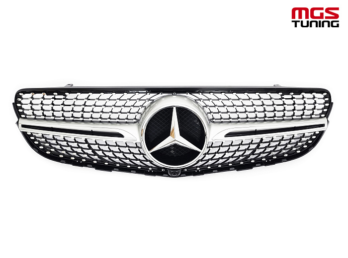 Решетка в стиле Diamond Silver (под камеру) для Mercedes GLC/GLC-coupe X253/C253 (2015-2019) / Решетка в стиле Даймонд Серебро (под камеру) для Мерседес ГЛЦ/ГЛЦ-купе Х253/Ц253 (2015-2019)