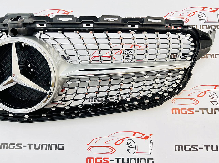 Решетка в стиле Diamond Silver (под камеру) для Mercedes C-class W205/C205 (2014-2018) / Решетка в стиле Даймонд Серебро (под камеру) для Мерседес Ц-класс В205/Ц205 (2014-2018)