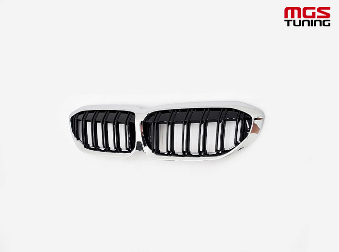 Решётка в стиле BMW M3 G20 черный глянец и хром обод / Решётка в стиле БМВ М3 Г20 черный глянец и хром обод