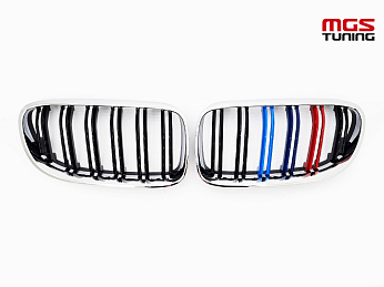 Решётка в стиле BMW M3 е92 10-13 с триколором М и хром обод / Решётка в стиле БМВ М3 Е92 10-13 с триколором М и хром обод