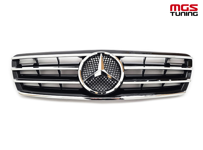 Решетка черная с хром полосами для Mercedes C-class W203 (2000-2007) / Решетка черная с хром полосами для Мерседес Ц-класс В203 (2000-2007)