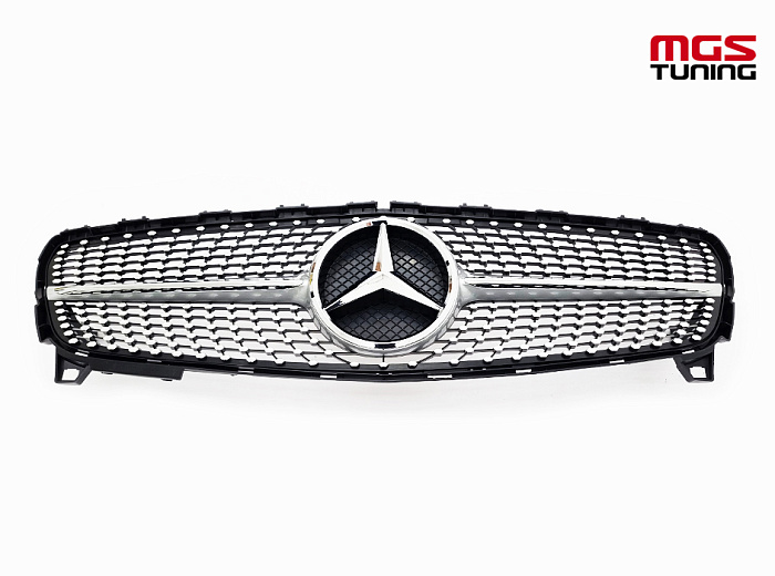 Решетка в стиле Diamond Silver для Mercedes A-class W176 рест. (2015-2018) / Решетка в стиле Даймонд Серебро для Мерседес А-класс В176 рест. (2015-2018)