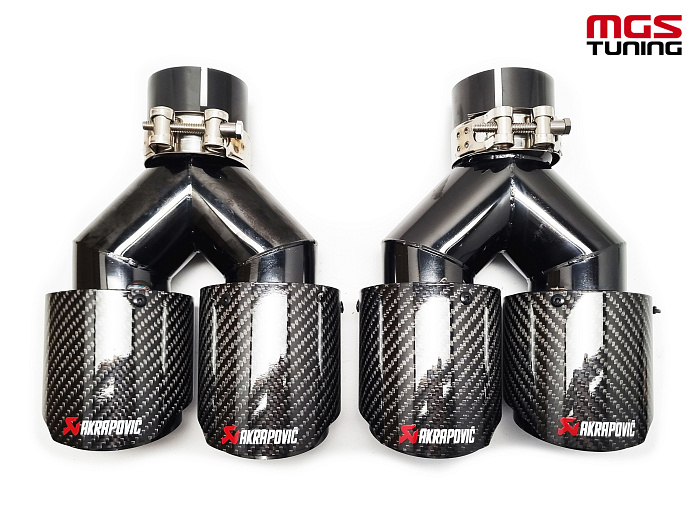 Насадки на выхлоп Akrapovic двойные новый дизайн black edition 89мм / Насадки на выхлоп Акрапович двойные новый дизайн чёрный Эдишн 89мм