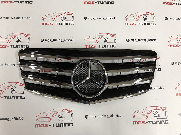 Решетка черная с хром полосами для Mercedes E-class W211 рест. (2006-2009) / Решетка черная с хром полосами для Мерседес Е-класс В211 рест. (2006-2009)