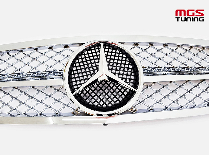 Решетка в стиле C63 полностью хром для Mercedes C-class W203 (2000-2007) / Решетка в стиле Ц63 полностью хром для Мерседес Ц-класс В203 (2000-2007)