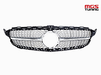 Решетка в стиле Diamond Silver (под камеру) для Mercedes C-class W205/C205 рест. (2018-2021) / Решетка в стиле Даймонд Серебро (под камеру) для Мерседес Ц-класс В205/Ц205 рест. (2018-2021)