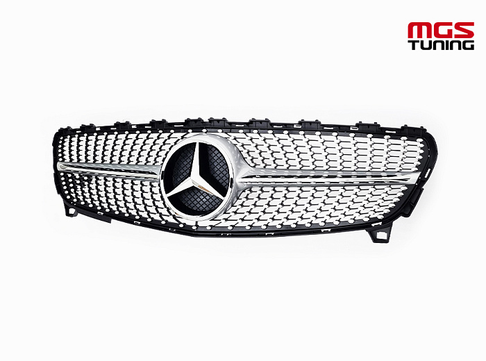 Решетка в стиле Diamond Silver для Mercedes A-class W176 рест. (2015-2018) / Решетка в стиле Даймонд Серебро для Мерседес А-класс В176 рест. (2015-2018)