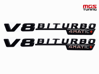 Шильдики V8 biturbo 4Matic+ черный глянец / Шильдики В8 Битурбо 4Матик+ черный глянец