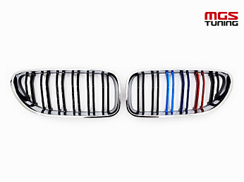 Решётка в стиле BMW M6 f12 с триколором М и хром обод / Решётка в стиле БМВ М6 Ф12 с триколором М и хром обод