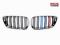 Решётка в стиле BMW M2 f22 13-20 с триколором М и хром обод / Решётка в стиле БМВ М2 Ф22 13-20 с триколором М и хром обод