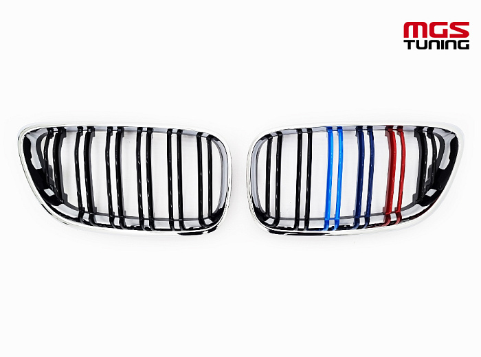 Решётка в стиле BMW M2 f22 13-20 с триколором М и хром обод / Решётка в стиле БМВ М2 Ф22 13-20 с триколором М и хром обод