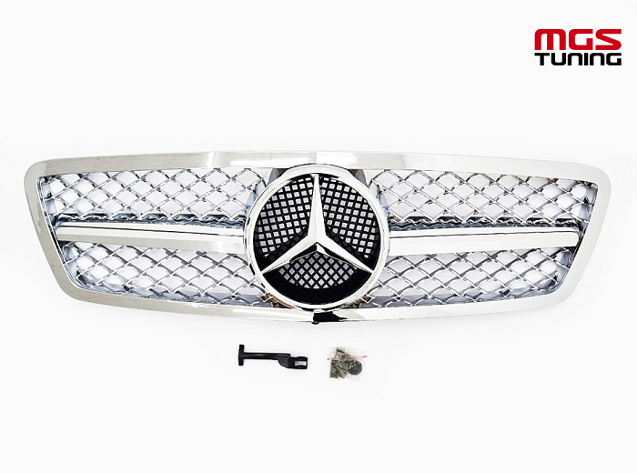 Решетка в стиле C63 полностью хром для Mercedes C-class W203 (2000-2007) / Решетка в стиле Ц63 полностью хром для Мерседес Ц-класс В203 (2000-2007)