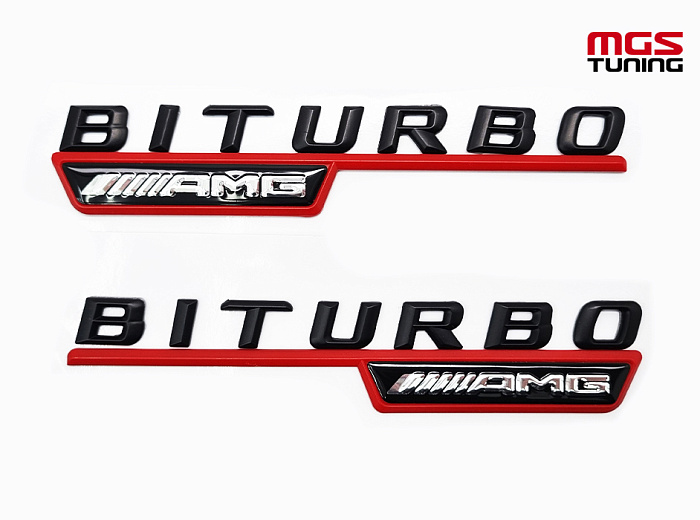 Шильдики Biturbo AMG на крылья красная линия черные / Шильдики Битурбо АМГ на крылья красная линия черные