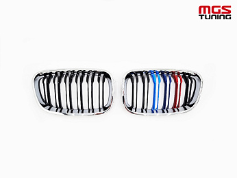 Решётка в стиле BMW M1 f20 11-15 с триколором М и хром обод / Решётка в стиле БМВ М1 Ф20 11-15 с триколором М и хром обод Решётка в стиле BMW M1 f20 11-15 с триколором М и хром обод / Решётка в стиле БМВ М1 Ф20 11-15 с триколором М и хром обод