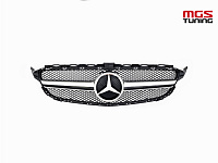 Решётка Mercedes C-class w205 C63 Matte Chrome (без камеры) / Решётка Мерседес Ц-класс В205 Ц63 Матовый Хром (без камеры)