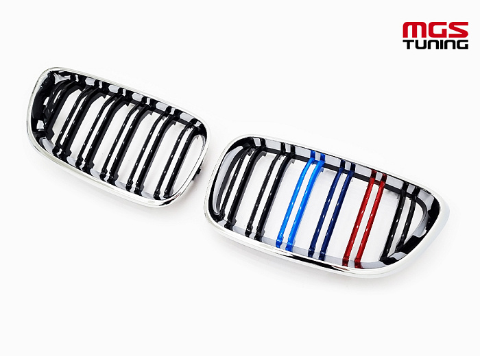 Решётка в стиле BMW M2 f22 13-20 с триколором М и хром обод / Решётка в стиле БМВ М2 Ф22 13-20 с триколором М и хром обод