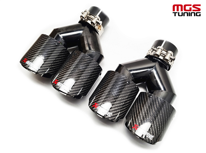 Насадки на выхлоп Akrapovic двойные новый дизайн black edition 89мм / Насадки на выхлоп Акрапович двойные новый дизайн чёрный Эдишн 89мм