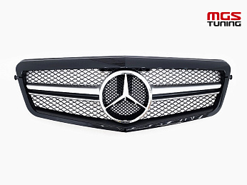 Решетка в стиле хром одна полоса и черный обод для Mercedes E-class W212 (2009-2013) / Решетка в стиле хром одна полоса и черный обод для Мерседес Е-класс В212 (2009-2013)