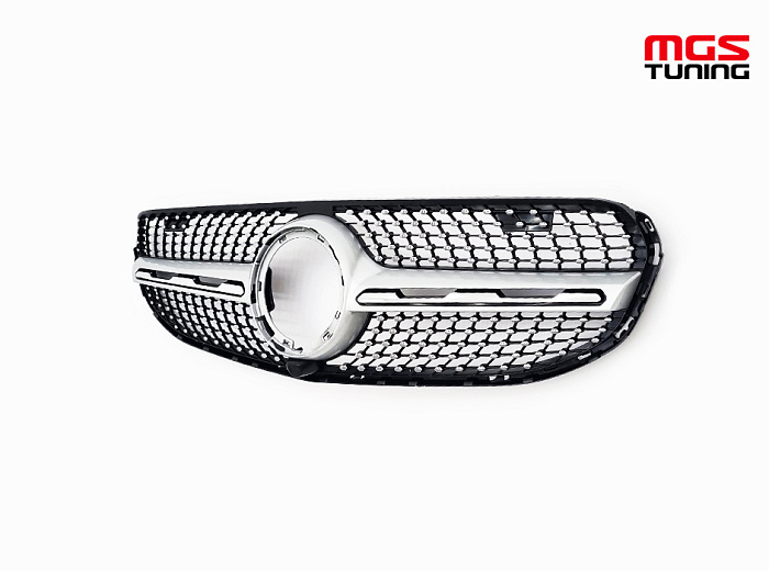 Решетка в стиле Diamond Silver для Mercedes GLC/GLC-coupe X253/C253 рест. не AMG пакет (2019-2024) / Решетка в стиле Даймонд Серебро для Мерседес ГЛЦ/ГЛЦ-купе Х253/Ц253 рест. не AMG пакет (2019-2024)