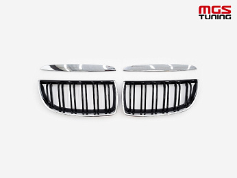 Решётка в стиле BMW M3 е90 05-08 черный глянец и хром обод / Решётка в стиле БМВ М3 Е90 05-08 черный глянец и хром обод