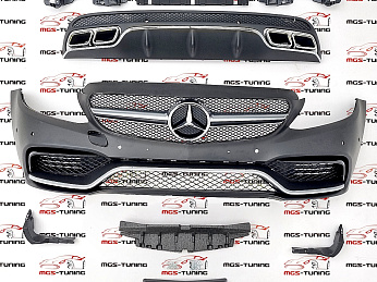 Передний бампер + диффузор с насадками Mercedes С-class w205 в стиле С63 AMG / Передний бампер + диффузор с насадками Мерседес С-класс В205 в стиле Ц63 АМГ
