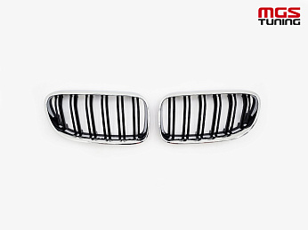 Решётка в стиле BMW M3 е92 10-13 черный глянец и хром обод / Решётка в стиле БМВ М3 Е92 10-13 черный глянец и хром обод